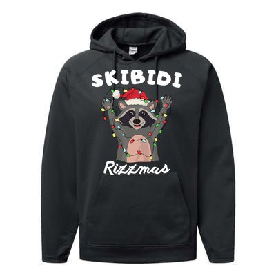 Ski.Bidi Rizz.Mas Christmas Raccoon With Santa Hat Funny Xmas Performance Fleece Hoodie