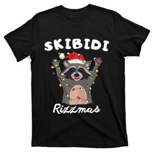 Ski.Bidi Rizz.Mas Christmas Raccoon With Santa Hat Funny Xmas T-Shirt