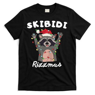 Ski.Bidi Rizz.Mas Christmas Raccoon With Santa Hat Funny Xmas T-Shirt