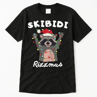 Ski.Bidi Rizz.Mas Christmas Raccoon With Santa Hat Funny Xmas Tall T-Shirt