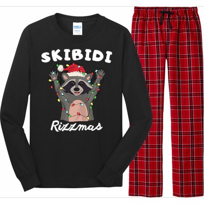 Ski.Bidi Rizz.Mas Christmas Raccoon With Santa Hat Funny Xmas Long Sleeve Pajama Set