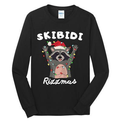 Ski.Bidi Rizz.Mas Christmas Raccoon With Santa Hat Funny Xmas Tall Long Sleeve T-Shirt