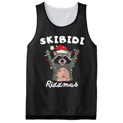 Ski.Bidi Rizz.Mas Christmas Raccoon With Santa Hat Funny Xmas Mesh Reversible Basketball Jersey Tank