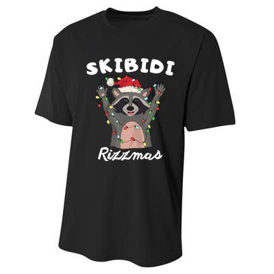 Ski.Bidi Rizz.Mas Christmas Raccoon With Santa Hat Funny Xmas Performance Sprint T-Shirt