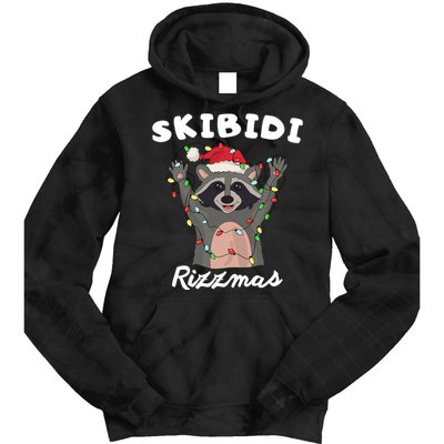 Ski.Bidi Rizz.Mas Christmas Raccoon With Santa Hat Funny Xmas Tie Dye Hoodie