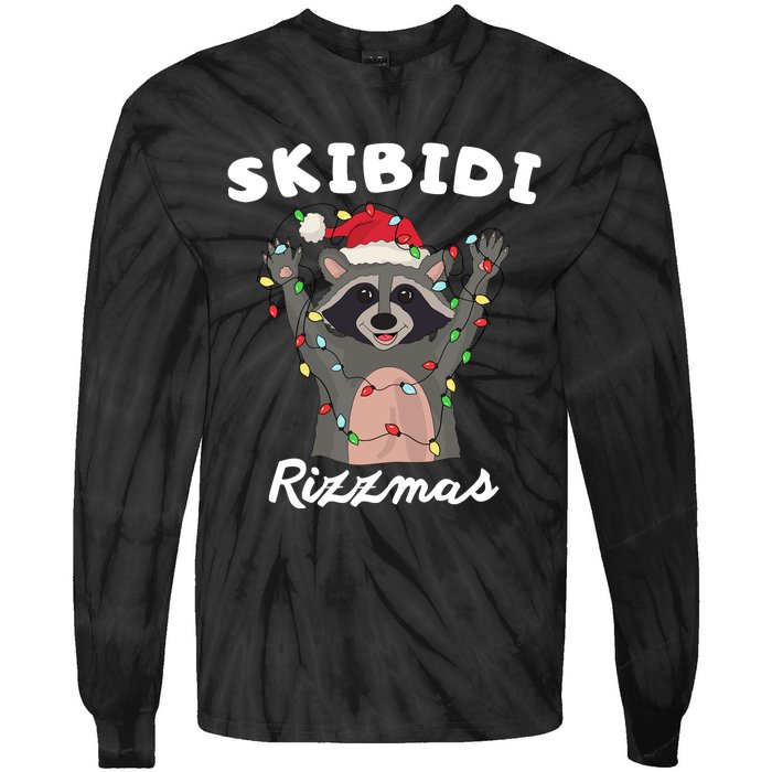 Ski.Bidi Rizz.Mas Christmas Raccoon With Santa Hat Funny Xmas Tie-Dye Long Sleeve Shirt