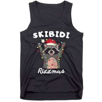 Ski.Bidi Rizz.Mas Christmas Raccoon With Santa Hat Funny Xmas Tank Top