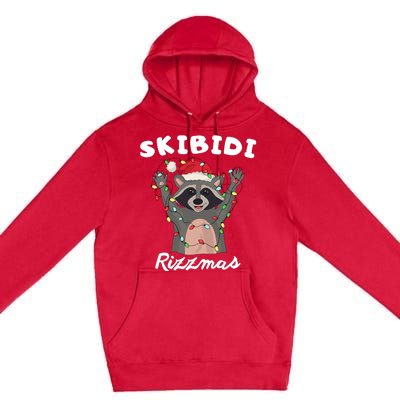 Ski.Bidi Rizz.Mas Christmas Raccoon With Santa Hat Funny Xmas Premium Pullover Hoodie