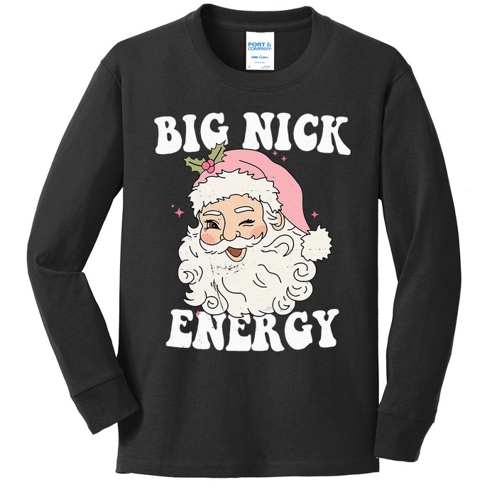 Santa's Retro Christmas Big Nick Energy Festive Humor Kids Long Sleeve Shirt