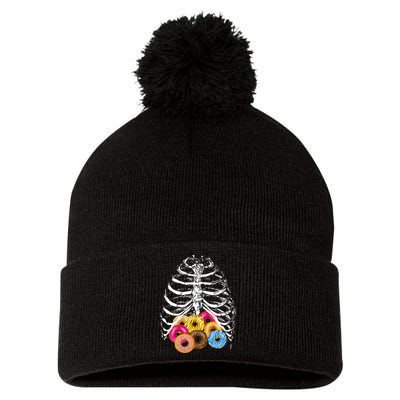 Skeleton Rib Cage Donuts Pom Pom 12in Knit Beanie