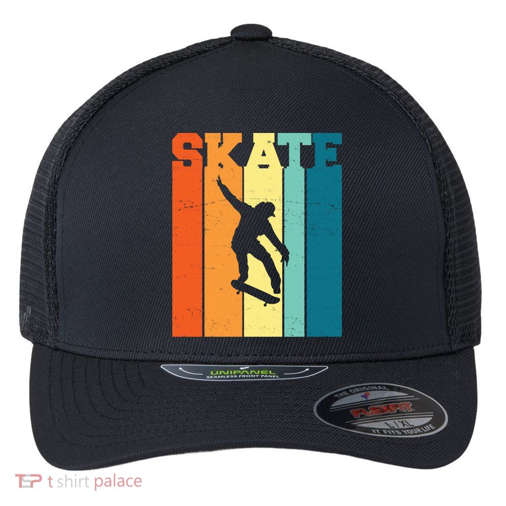 Skate Retro Colorful Sunset Flexfit Unipanel Trucker Cap