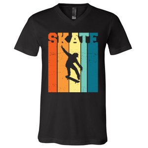 Skate Retro Colorful Sunset V-Neck T-Shirt