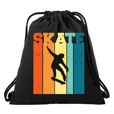 Skate Retro Colorful Sunset Drawstring Bag