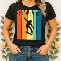 Skate Retro Colorful Sunset Womens T-Shirt