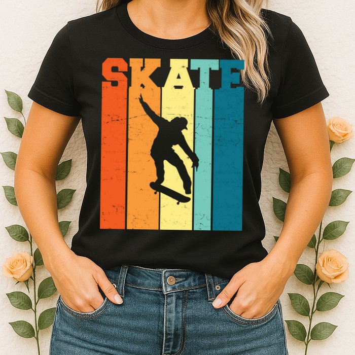 Skate Retro Colorful Sunset Womens T-Shirt