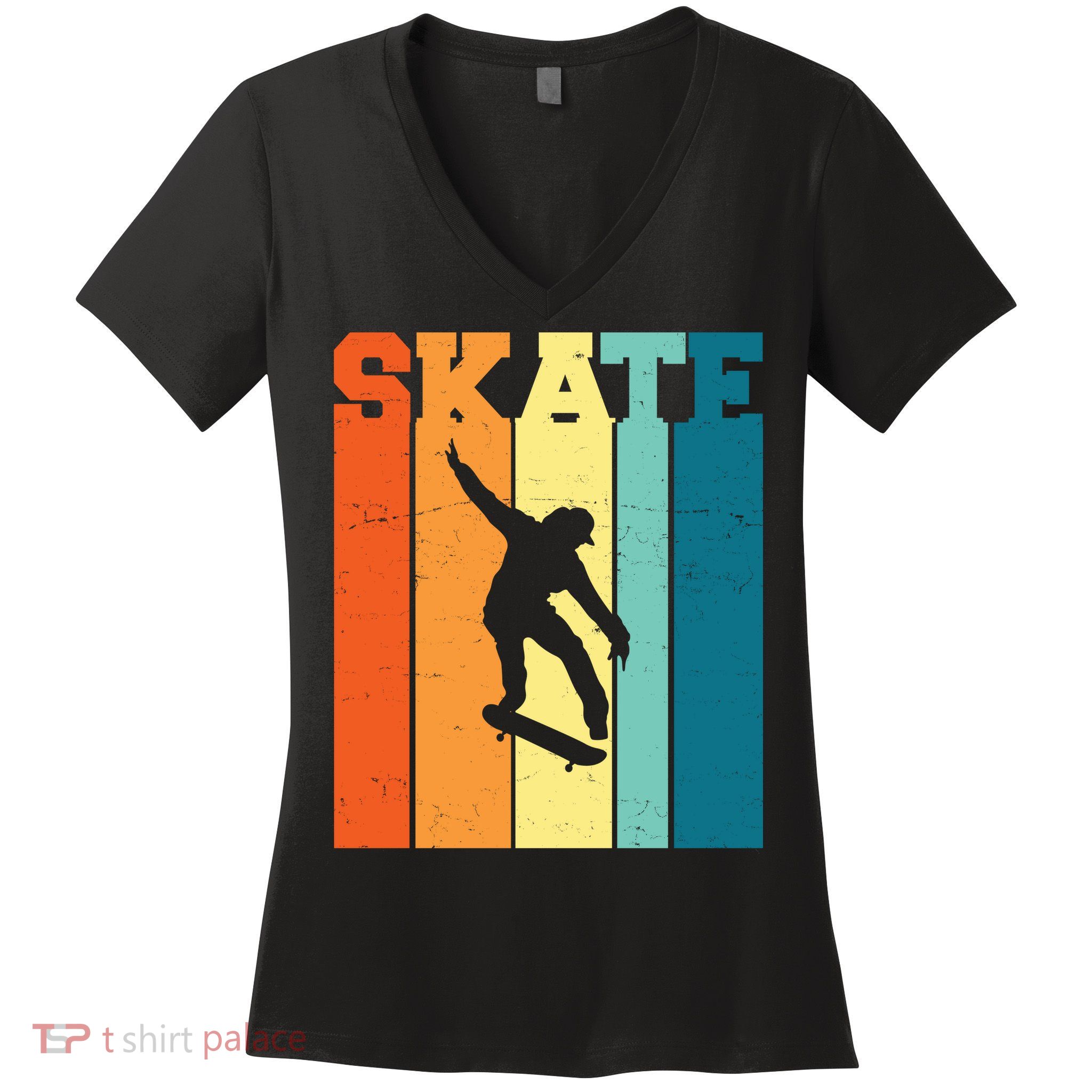 Skate Retro Colorful Sunset Women's V-Neck T-Shirt