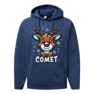 Santa’S Reindeer Comet Xmas Group Costume Gift Performance Fleece Hoodie