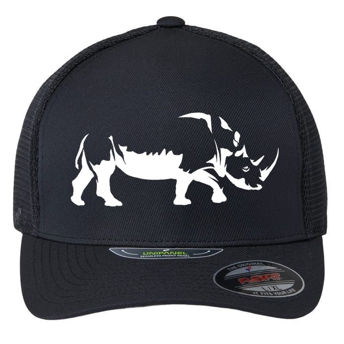 Simple Rhino Cut Out Silhouette Flexfit Unipanel Trucker Cap
