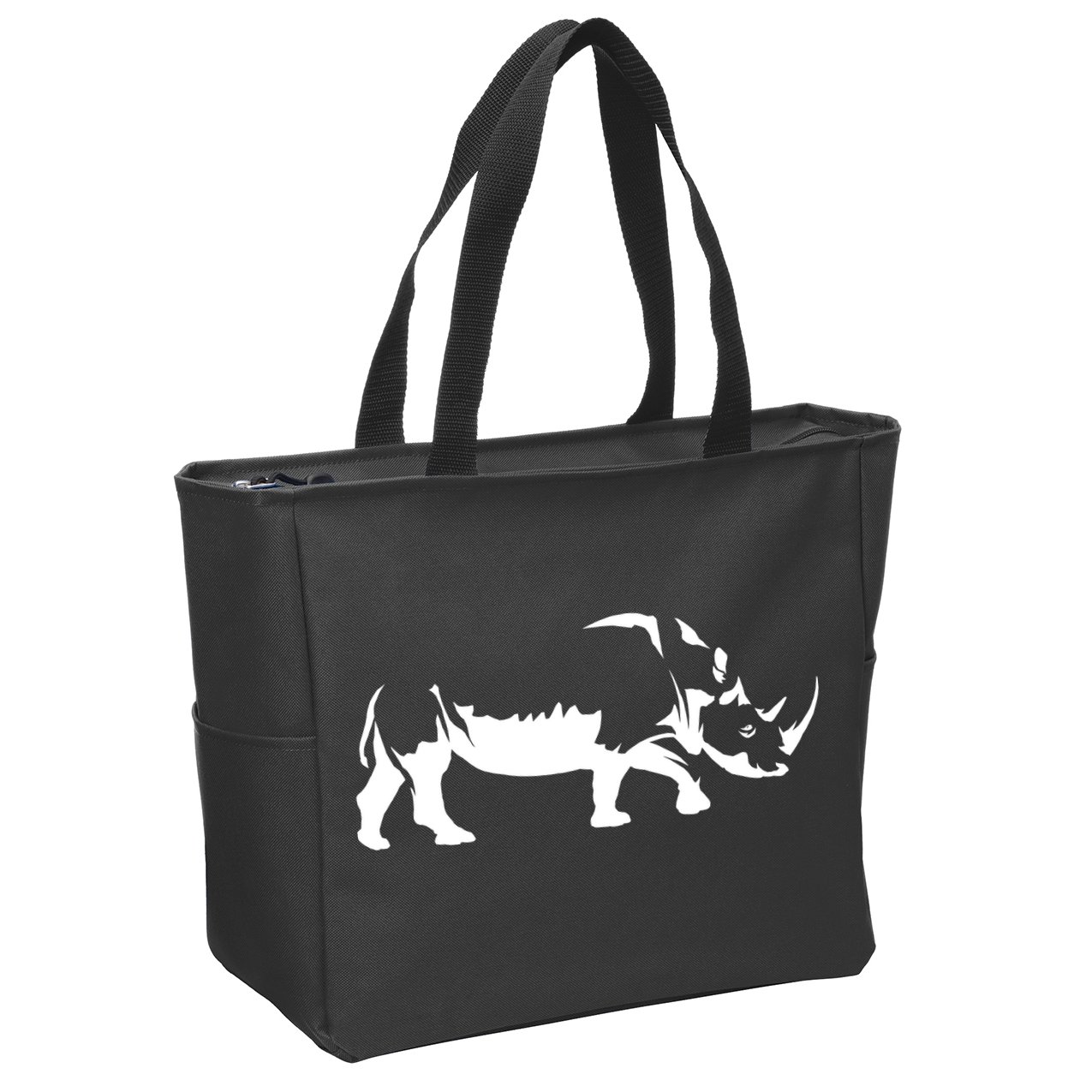 Simple Rhino Cut Out Silhouette Zip Tote Bag