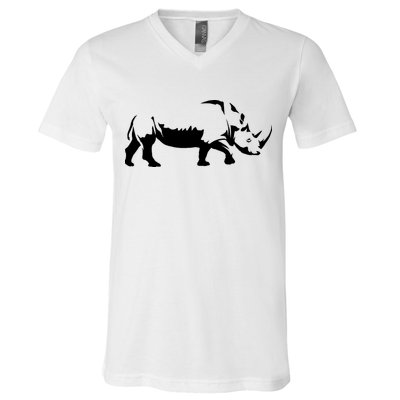 Simple Rhino Cut Out Silhouette V-Neck T-Shirt