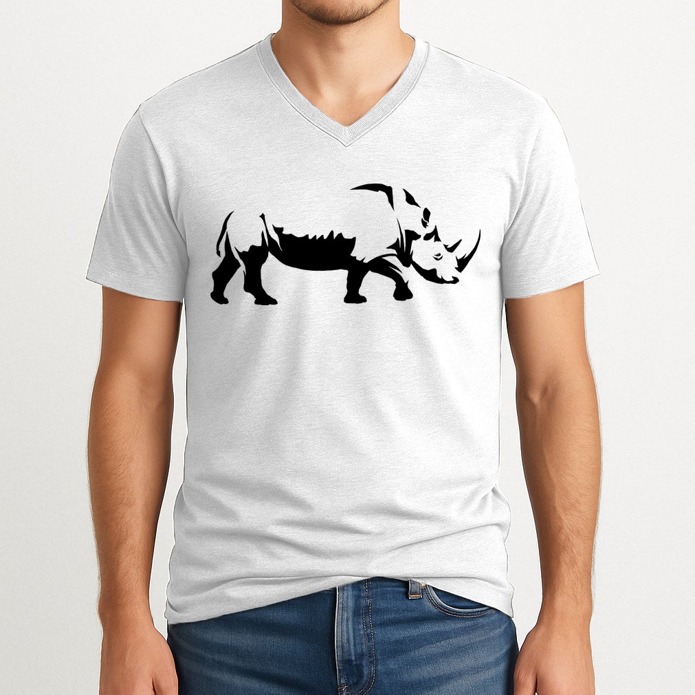Simple Rhino Cut Out Silhouette V-Neck T-Shirt