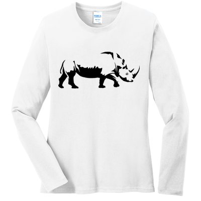 Simple Rhino Cut Out Silhouette Ladies Long Sleeve Shirt