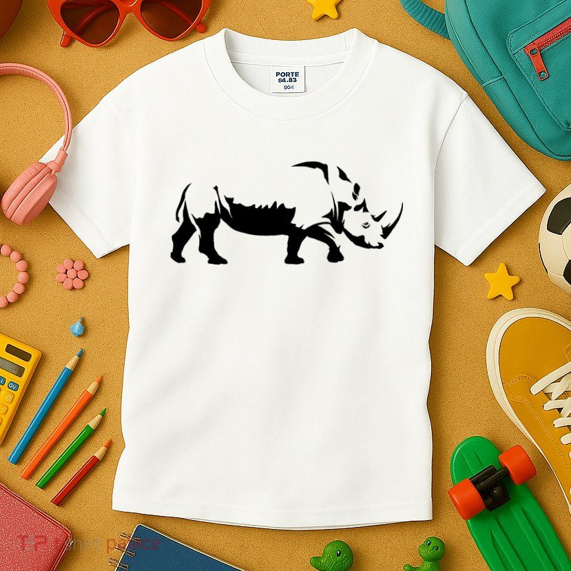 Simple Rhino Cut Out Silhouette Kids T-Shirt