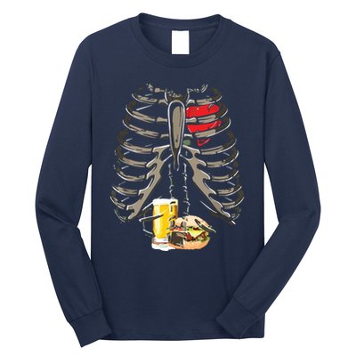 Skeleton Rib Cage Beer Burger Xray Funny Halloween Gift Long Sleeve Shirt