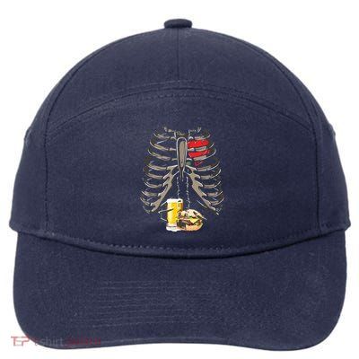 Skeleton Rib Cage Beer Burger Xray Funny Halloween Gift 7-Panel Snapback Hat