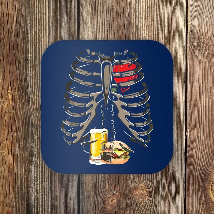 Skeleton Rib Cage Beer Burger Xray Funny Halloween Gift Coaster