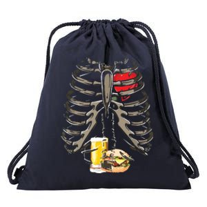 Skeleton Rib Cage Beer Burger Xray Funny Halloween Gift Drawstring Bag