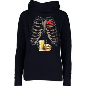 Skeleton Rib Cage Beer Burger Xray Funny Halloween Gift Womens Funnel Neck Pullover Hood