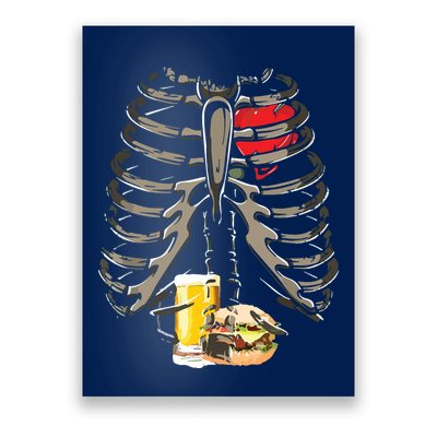 Skeleton Rib Cage Beer Burger Xray Funny Halloween Gift Poster