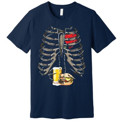 Skeleton Rib Cage Beer Burger Xray Funny Halloween Gift Premium T-Shirt