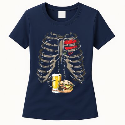 Skeleton Rib Cage Beer Burger Xray Funny Halloween Gift Womens T-Shirt