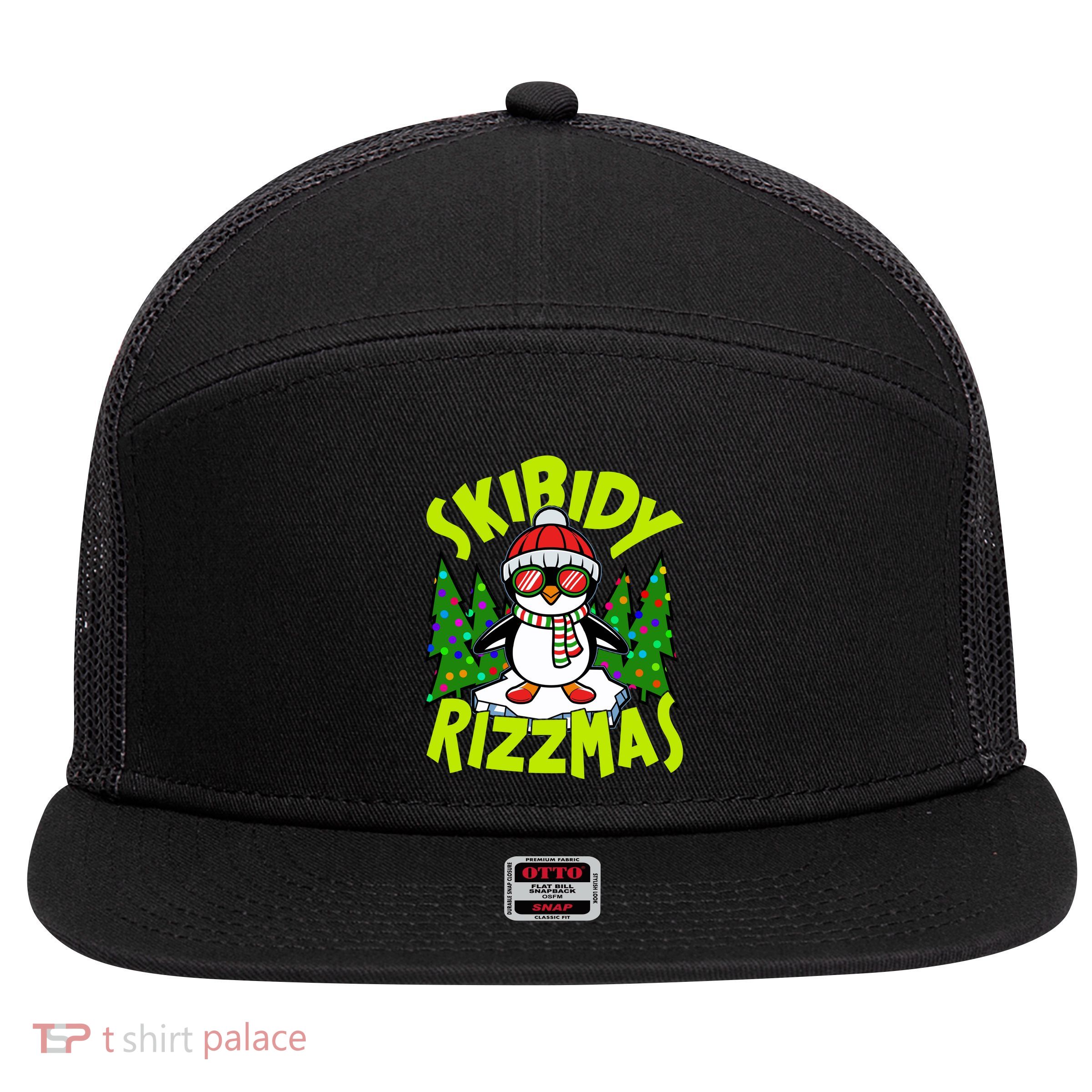 Skibidy Rizzmas Christmas Rizz Penguin Meme 7 Panel Mesh Trucker Snapback Hat