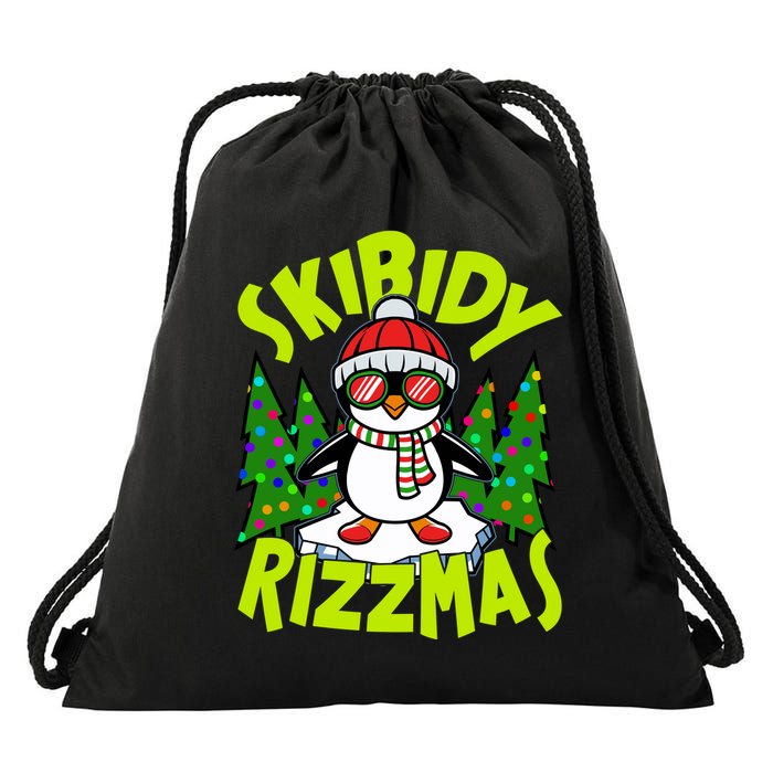 Skibidy Rizzmas Christmas Rizz Penguin Meme Drawstring Bag