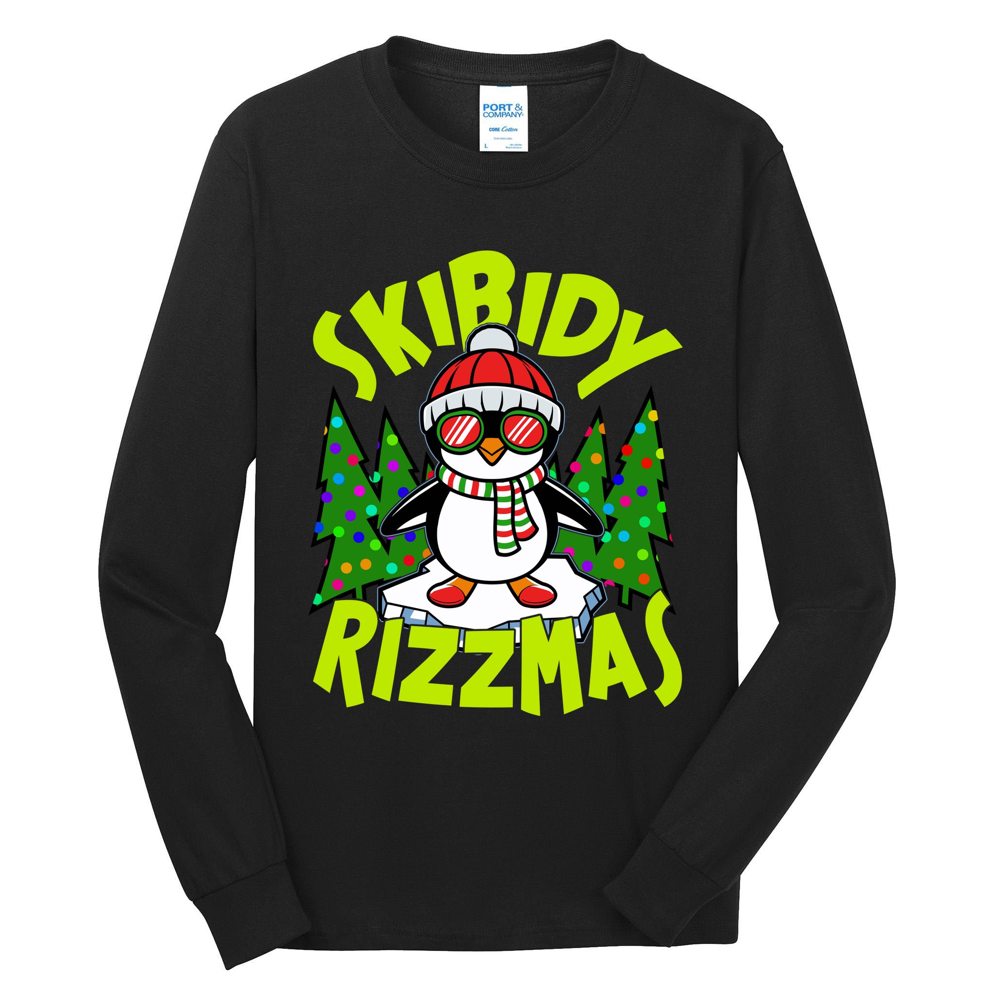 Skibidy Rizzmas Christmas Rizz Penguin Meme Tall Long Sleeve T-Shirt
