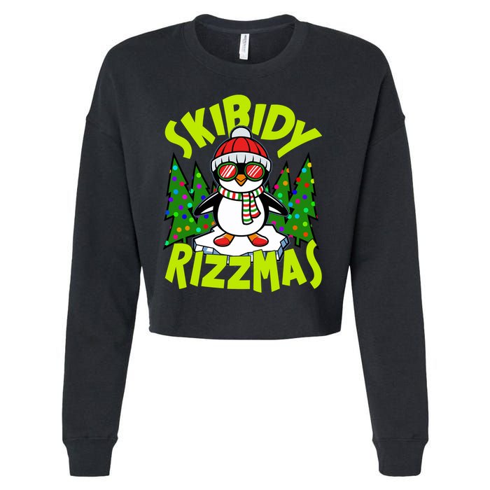 Skibidy Rizzmas Christmas Rizz Penguin Meme Cropped Pullover Crew