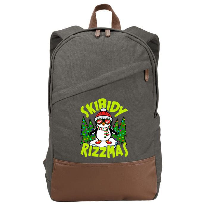 Skibidy Rizzmas Christmas Rizz Penguin Meme Cotton Canvas Backpack