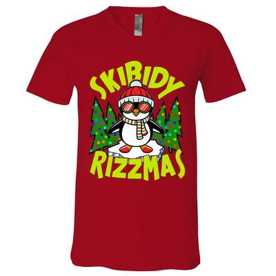 Skibidy Rizzmas Christmas Rizz Penguin Meme V-Neck T-Shirt