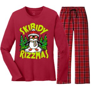 Skibidy Rizzmas Christmas Rizz Penguin Meme Women's Long Sleeve Flannel Pajama Set 