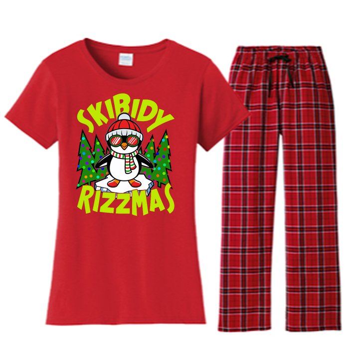 Skibidy Rizzmas Christmas Rizz Penguin Meme Women's Flannel Pajama Set