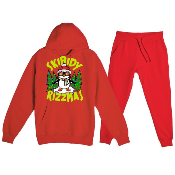 Skibidy Rizzmas Christmas Rizz Penguin Meme Premium Hooded Sweatsuit Set