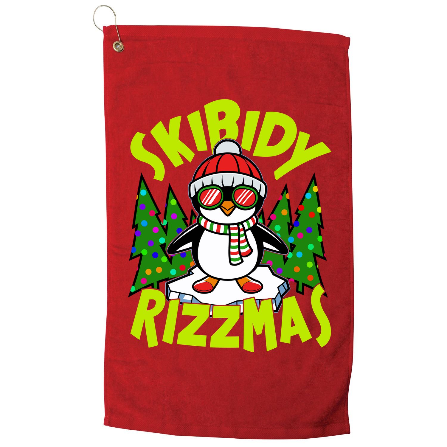 Skibidy Rizzmas Christmas Rizz Penguin Meme Golf Towel