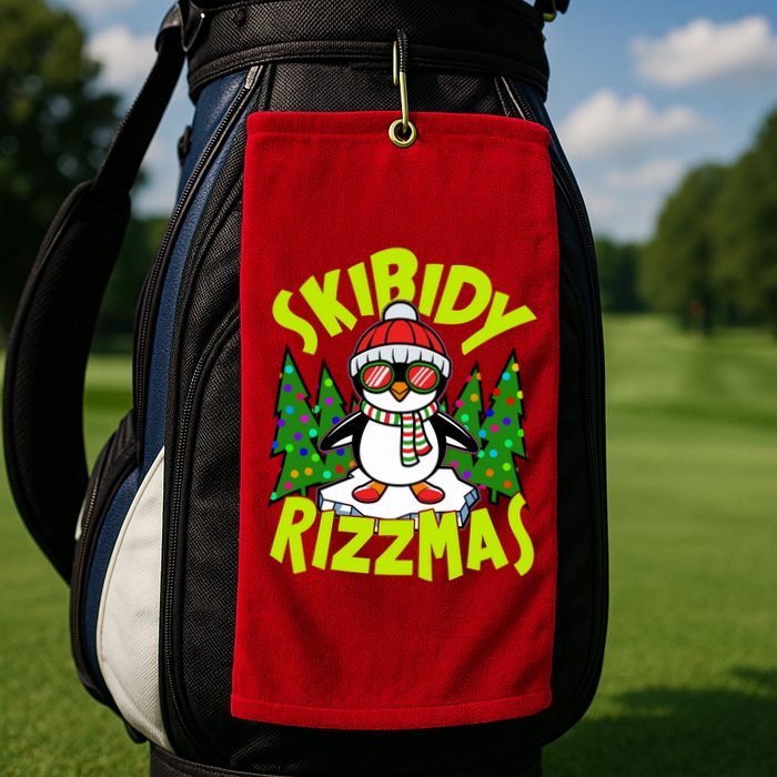 Skibidy Rizzmas Christmas Rizz Penguin Meme Golf Towel
