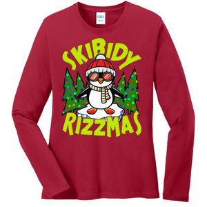 Skibidy Rizzmas Christmas Rizz Penguin Meme Ladies Long Sleeve Shirt