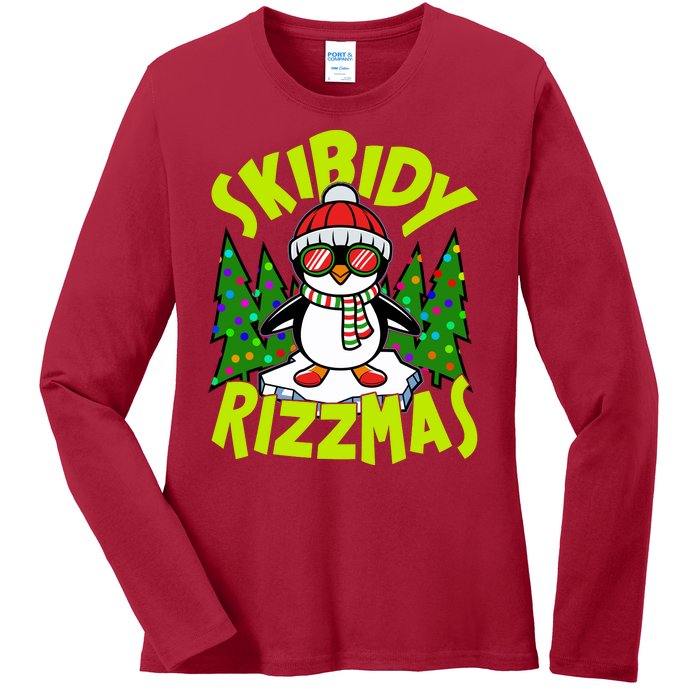 Skibidy Rizzmas Christmas Rizz Penguin Meme Ladies Long Sleeve Shirt