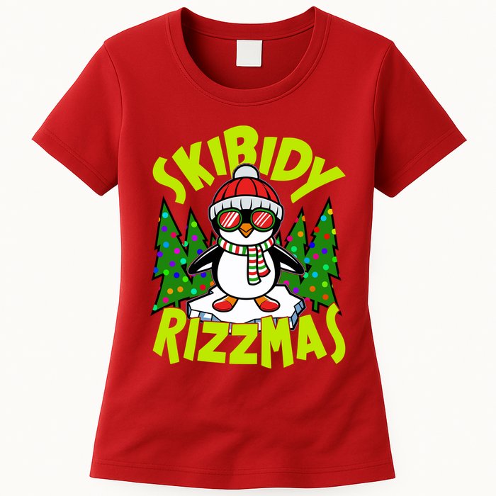 Skibidy Rizzmas Christmas Rizz Penguin Meme Womens T-Shirt