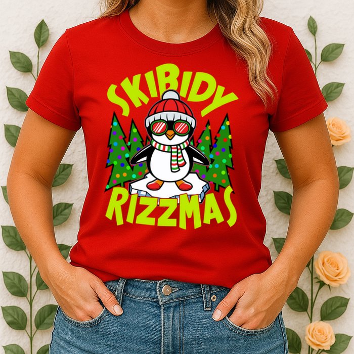 Skibidy Rizzmas Christmas Rizz Penguin Meme Womens T-Shirt